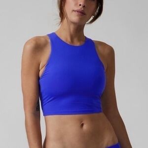 Athleta Swim Conscious Crop Vibrant Blue High Neck Modest Bikini Top Size Medium